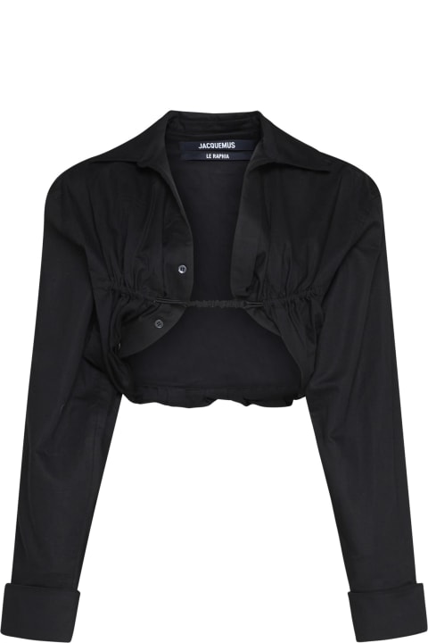 Jacquemus Coats & Jackets for Women Jacquemus 'le Chemise Machou' Black Gathered Cropped Shirt In Cotton And Linen Woman Jacquemus
