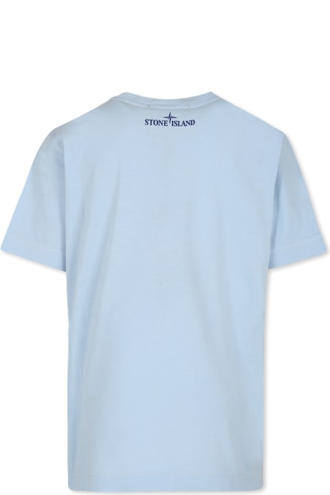 Fashion for Kids Stone Island Junior Light Blue T-shirt For Boy With Logo And Compass