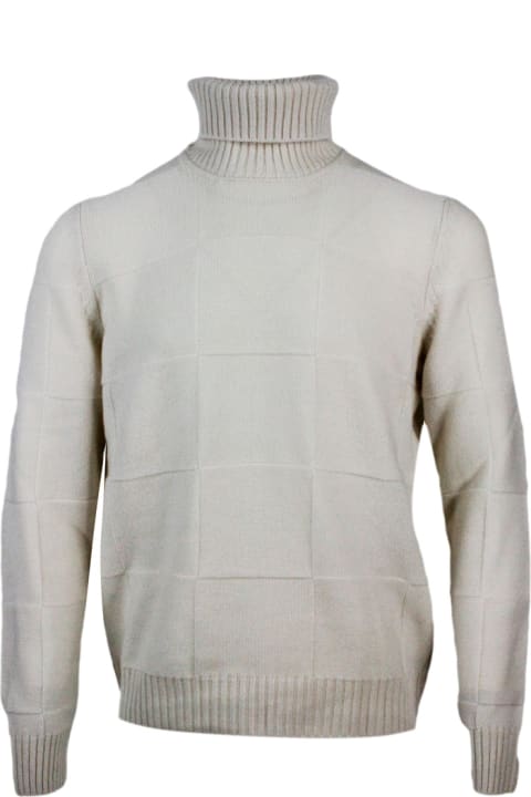 Barba Napoli for Men Barba Napoli Turtleneck Sweater In Pure And Soft Cashmere With Alternating Embossed Squares