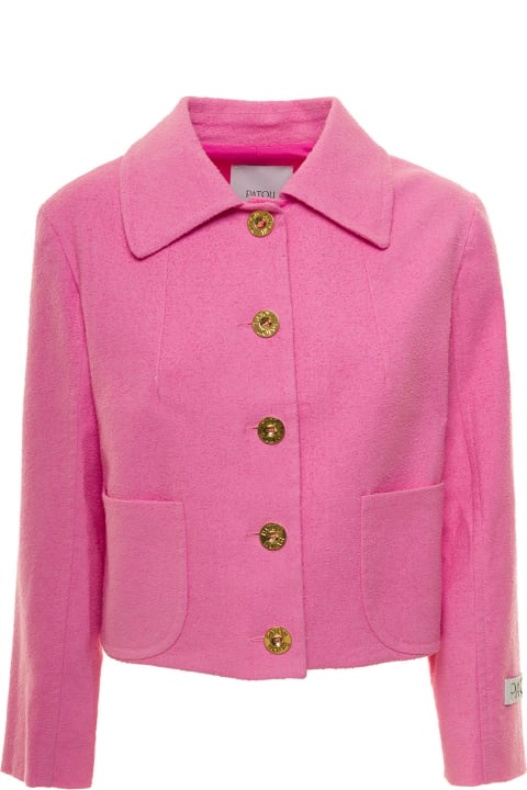 Pink Jacket With Branded Buttons In Cotton Blend Tweed Woman