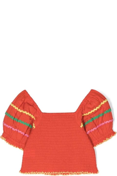 Stella McCartney Kids Stella McCartney Kids Puff-sleeve Top With Stripe Detailing In Orange Cotton Girl