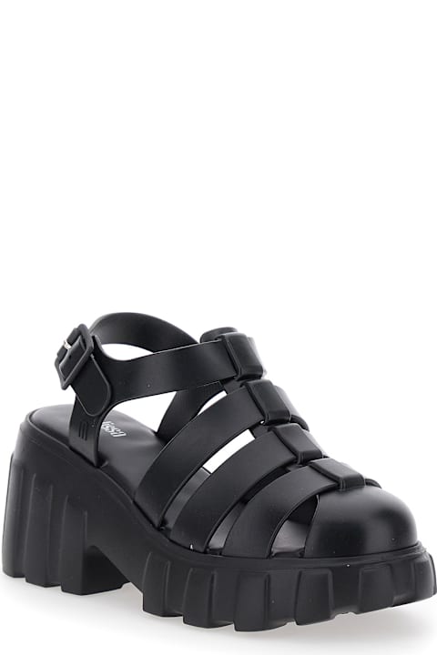 Melissa Flat Shoes for Women Melissa 'megan' Black Sandals With Adjustable Buckle Closure And Cage Design In Tech Fabric Woman