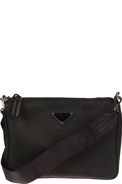 Prada Shoulder Bags for Women Prada Logo Patch Top Zipped Crossbody Bag