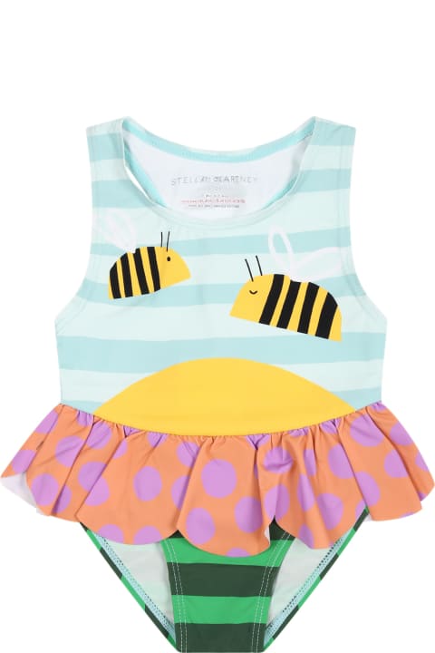 Stella McCartney Swimwear for Baby Girls Stella McCartney Light Blue Swimsuit For Baby Girl With Bees