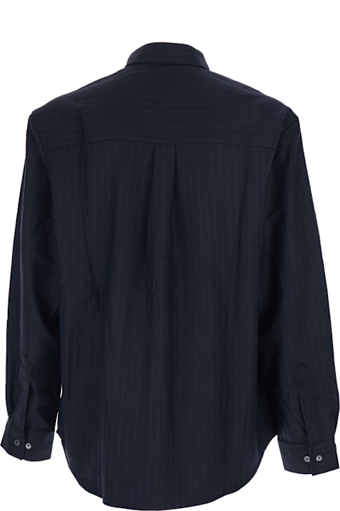 Tonywack for Women Tonywack Blue Pinstriped Shirt With Pointed Collar In Wool Blend Man