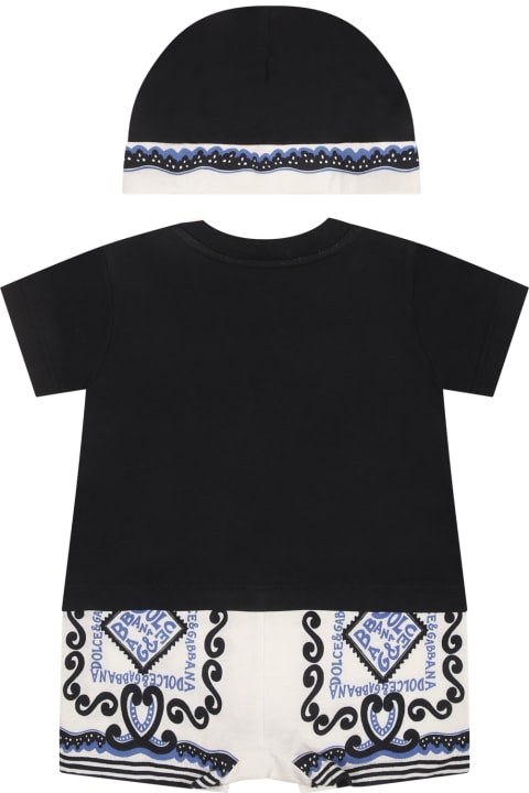 Dolce & Gabbana Bodysuits & Sets for Baby Boys Dolce & Gabbana Blue Set For Baby Boy With Bandana Print