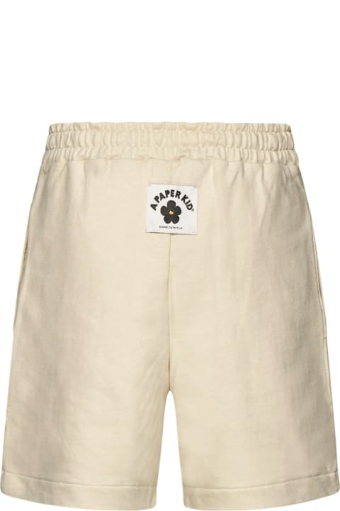 A Paper Kid Pants for Men A Paper Kid Cream White Cotton Track Shorts