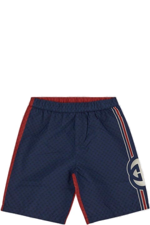 Sale for Kids Gucci Interlocking G-motif Stripe Detailed Swim Shorts