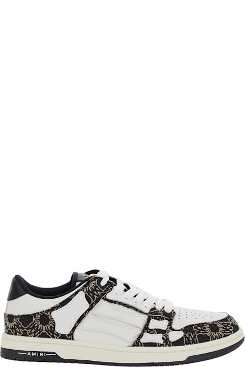 Shoes for Men AMIRI 'skel Top Low' Black Sneaker With Skeleton Applications And All-over Logo Print In Leather Man