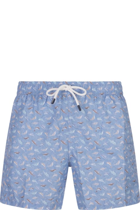 Fedeli for Men Fedeli Sky Blue Swim Shorts With Dolphins Pattern