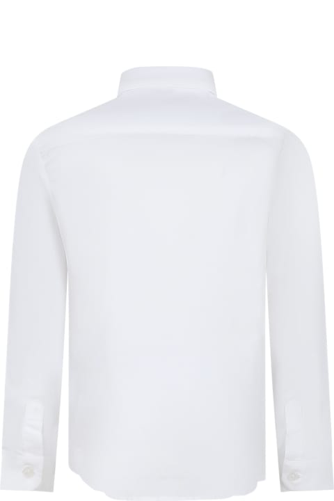 ボーイズ MSGMのシャツ MSGM White Shirt For Boy With Logo And Writing