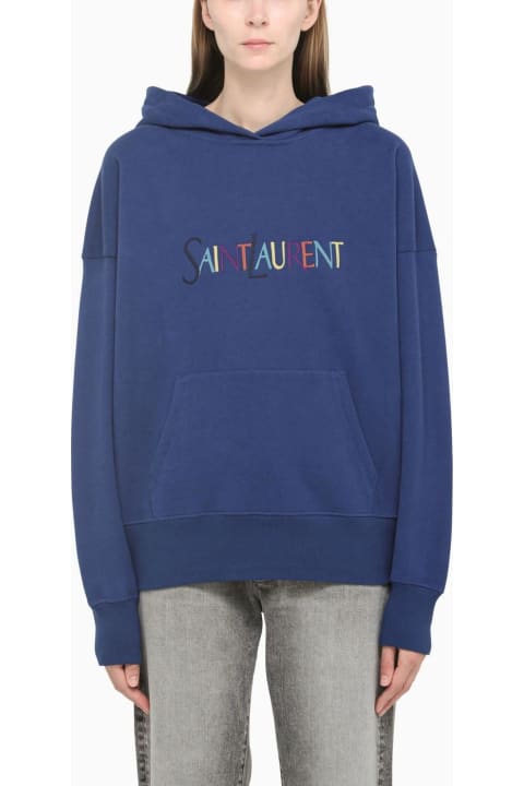 Saint Laurent for Women Saint Laurent Blue Cotton Oversized Hoodie