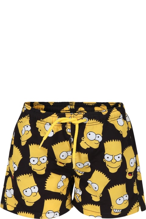 Fashion for Boys MC2 Saint Barth Black Swim Shorts For Boy With Bart Simpson Print And Logo