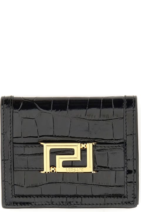 Accessories Sale for Women Versace Greca Goddess Embossed Bi-fold Wallet