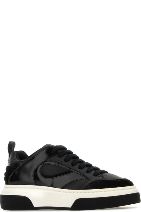 メンズ Ferragamoのスニーカー Ferragamo Black Leather Cassina Mix Sneakers