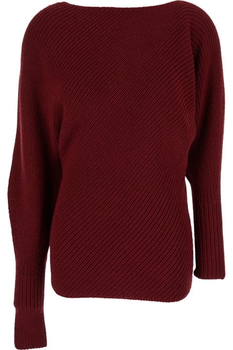 Philosophy di Lorenzo Serafini ملابس علوية لـ السيدات Philosophy di Lorenzo Serafini Bordeaux Asymmetric Sweater With Boat Neck In Wool Blend Woman