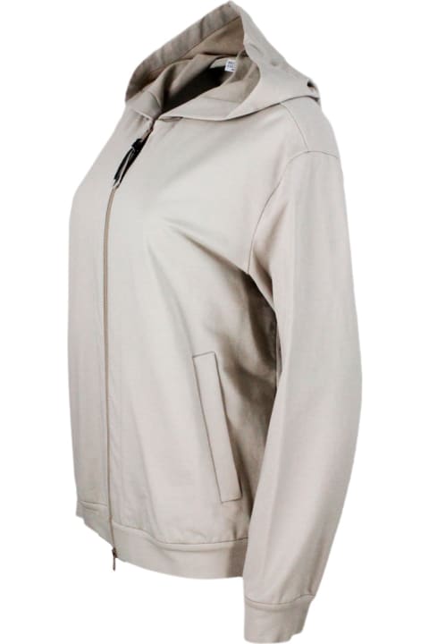 Brunello Cucinelli for Women Brunello Cucinelli Stretch Cotton Sweatshirt With Hood And Jewel On The Zip Puller