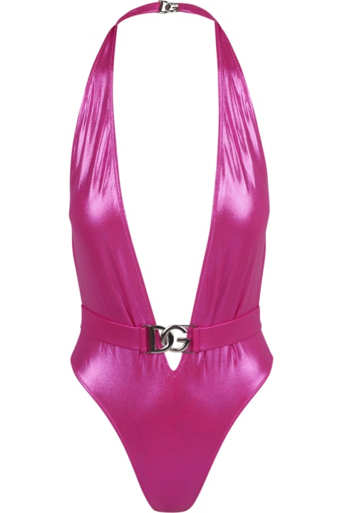 Swimwear for Women Dolce & Gabbana Logo-plaque Glossy-finish Swimsuit