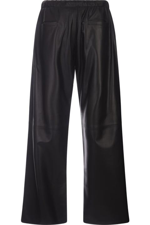 Pants for Men Palm Angels Wide Black Leather Trousers With Logo