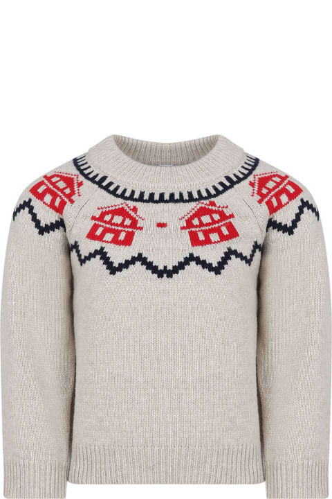 Ivory Sweater For Boy With Jacquard Pattern