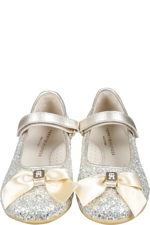 Shoes for Girls Tommy Hilfiger Gold Ballerines For Girl With Bow And Logo