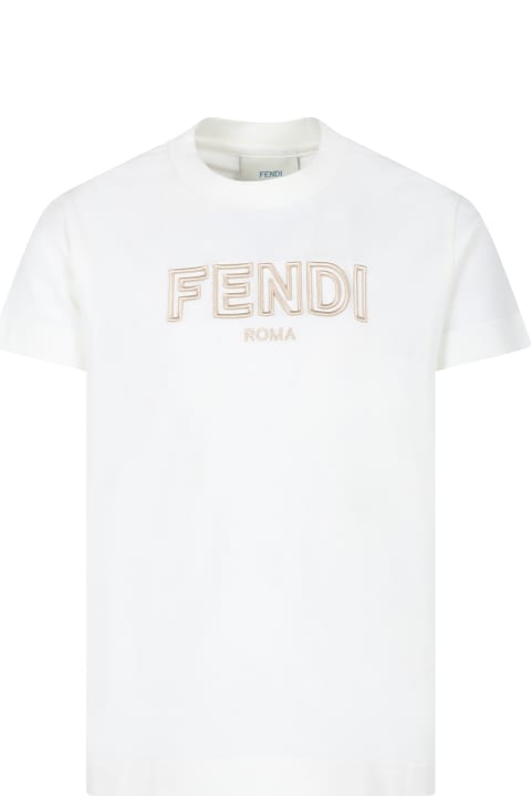Fendi Topwear for Boys Fendi White T-shirt For Kids With Fendi Logo