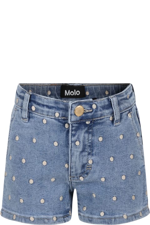 Molo Bottoms for Girls Molo Blue Shorts For Girl With Polka Dots