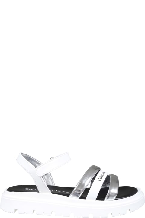 Shoes for Girls Calvin Klein Silver Sandals For Girl With Logo