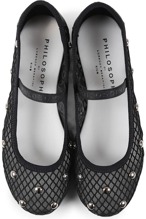 Philosophy di Lorenzo Serafini Kids for Girls Philosophy di Lorenzo Serafini Kids Black Ballet Flats For Girl With Studs