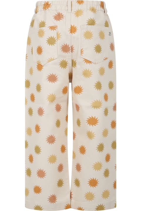 Beige Trousers For Kids With Sun Print