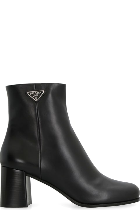 Boots for Women Prada Logo Detail Leather Booties
