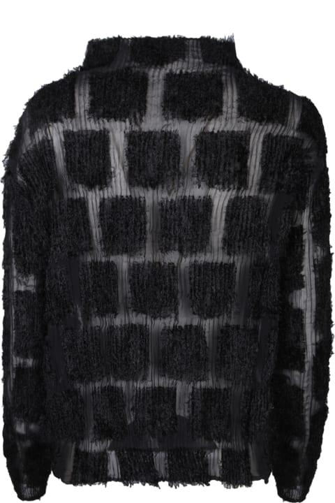 Fuzzy Pleats Black Sweater
