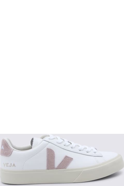 Veja White And Pink Leather Campo Sneakers