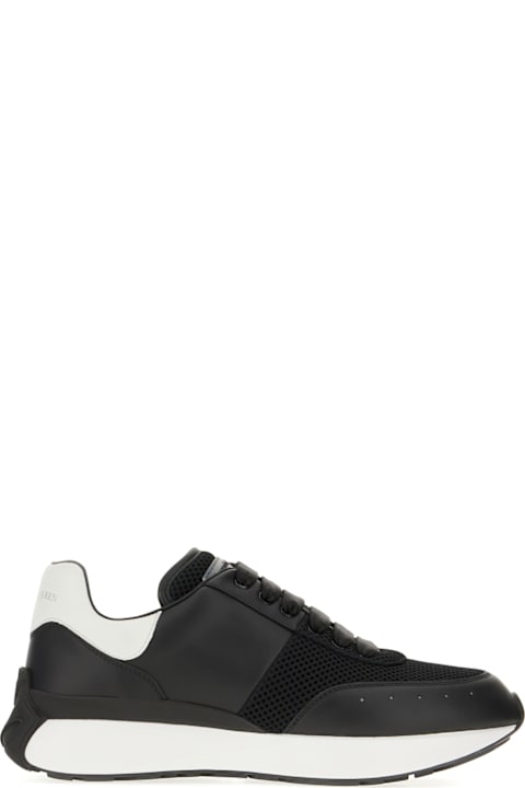 Alexander McQueen أحذية لـ القسم الرجالي Alexander McQueen Black Leather And Mesh Sneakers With White Heel