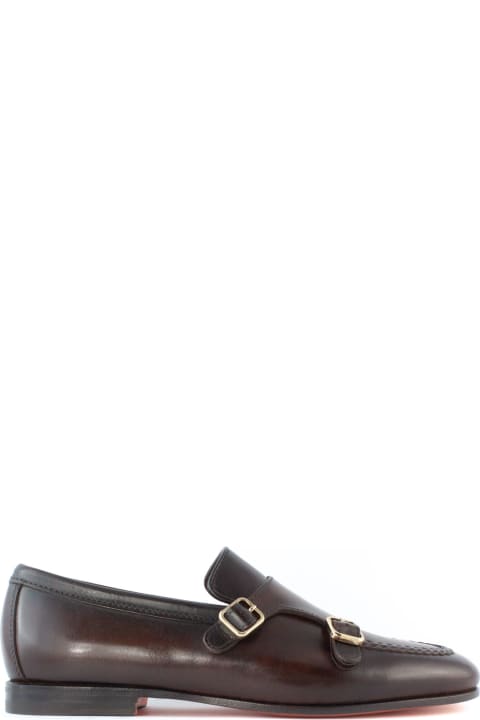 Santoni for Men Santoni Brown Leather Double-buckle Loafer