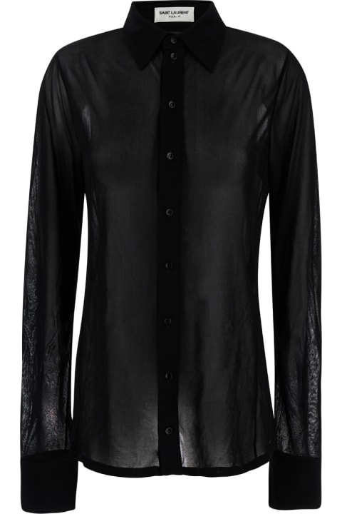 Saint Laurent Topwear for Women Saint Laurent Black Shirt With Transparent Effect In Jersey Crepe Woman