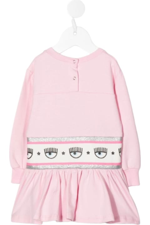 Chiara Ferragni Dresses for Baby Girls Chiara Ferragni Light Pink Sweater Dress In Cotton With Embossed Logo On The Waist