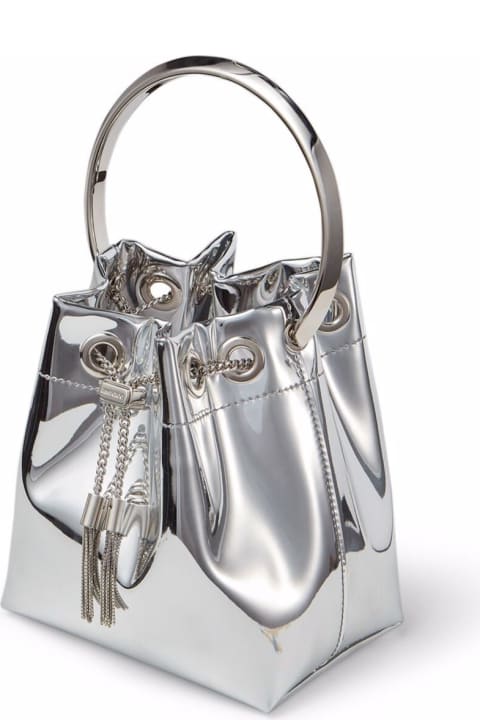 Homeware Jimmy Choo 'bon Bon' Mini Silver-tone Handbag With Metal Bracelet Handle In Mirror Fabbric Woman