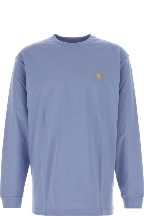 Carhartt Topwear for Men Carhartt Light Blue Cotton L/s Chase T-shirt