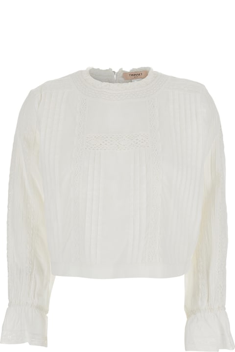 TwinSet for Women TwinSet White Sweater With Mock Neck And Embroidered Details In Cotton Woman