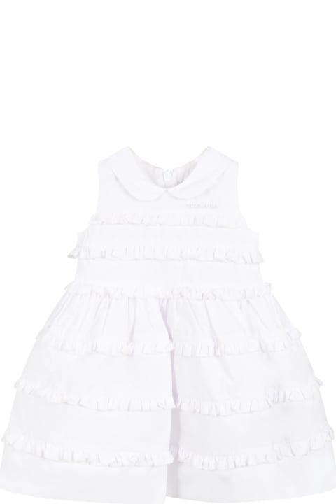 Dresses for Baby Girls Monnalisa White Dress For Baby Girl With Rhinestone Logo