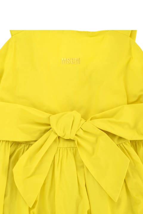 Kids Yellow Midi Dress With Bow And Flounces