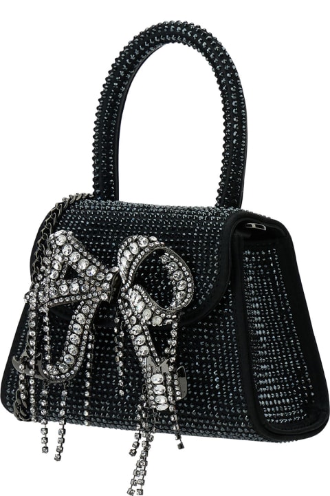 self-portrait for Women self-portrait Micro Black Handbag With All-over Rhinestone And Bow In Tech Fabric Woman