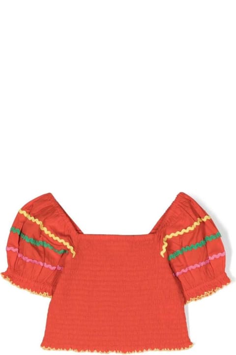 Stella McCartney Kids Stella McCartney Kids Puff-sleeve Top With Stripe Detailing In Orange Cotton Girl