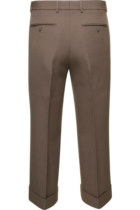 Gucci Men Gucci Beige Textured Gabardine Cropped Trousers In Wool Man