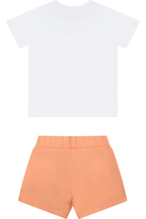 MSGM Bottoms for Baby Girls MSGM Orange Set For Baby Girl With Logo
