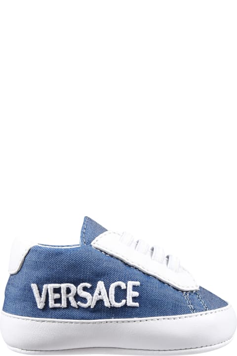 Versace Shoes for Baby Girls Versace Denim Sneakers For Babies With Logo