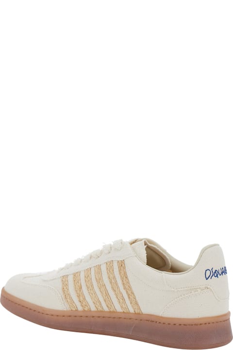 Dsquared2 أحذية لـ القسم الرجالي Dsquared2 Beige Low Top Sneakers With Logo Patch On The Tongue And Logo Lettering On The Heel In Canvas Blend Man