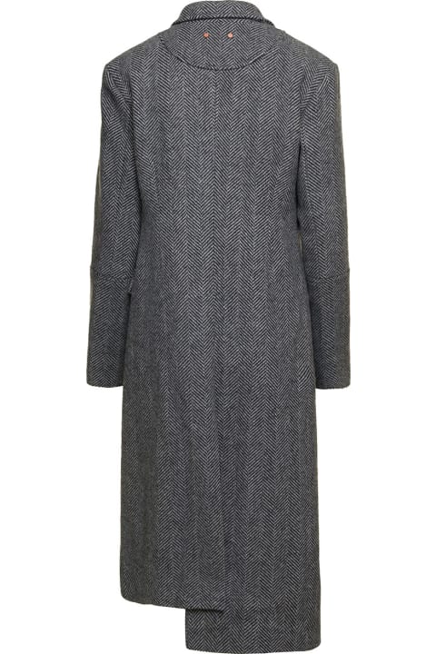 Andersson Bell Clothing for Women Andersson Bell 'enya' Grey Asymmetric Double-breasted Coat With Herringbone Pattern In Wool Woman