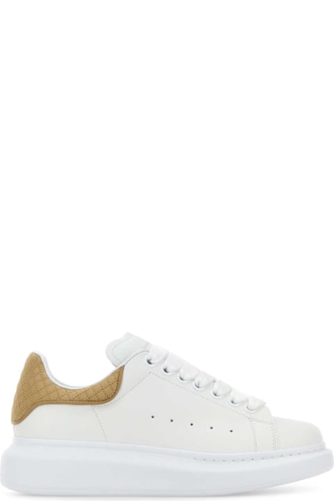 Alexander McQueen White Leather Sneakers With Beige Leather Heel